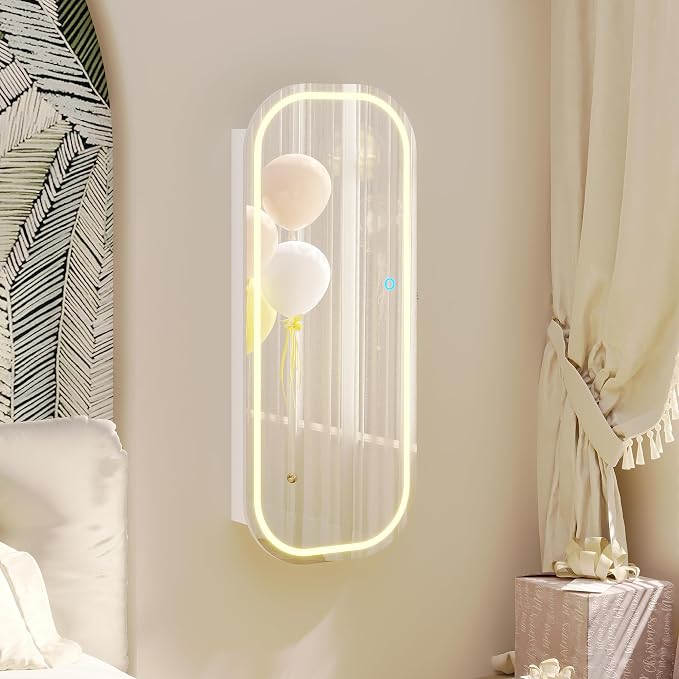 LVSOMT LED Mirror Jewelry Cabinet, Wall/Door Jewelry Organizer, 16"W, White | Lockable Jewelry Armoire with Full Length Mirror, 65 Ring and 108 Earring Slots, Foldable Shelf, Rounded Corner