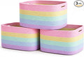 OrganiHaus Pastel Rainbow Cotton Rope Baskets for Shelves, Set of 3 - 15"×10"×9½" - Colorful Storage Baskets for Kids - Nursery, Playroom, Classroom - Toy Storage, Books, Towels