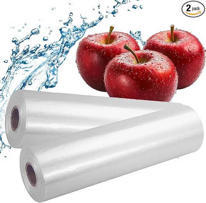 2 Rolls Food Storage Bags, 12" X 16" Plastic Produce Bag, Clear Plastic Bag for Food, Fruit, Vegetable, Refrigerator Storage, Kitchen
