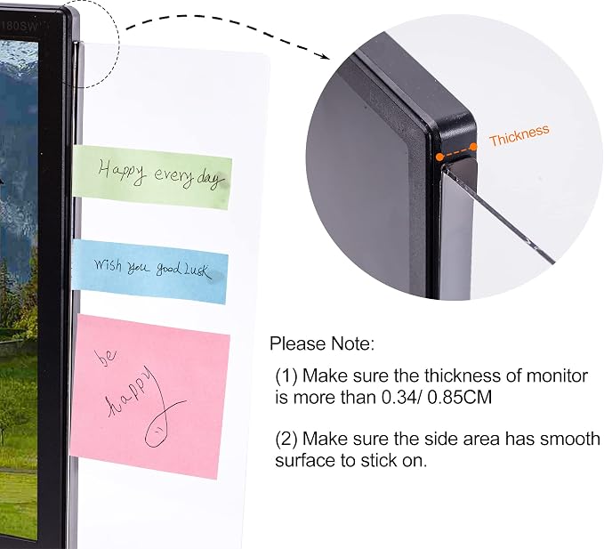 2 Pcs Computer Monitor Memo Board for Frameless Monitors,11.8 X 3.15 Inch Monitor Sticky Note Holder Computer Monitor Message Board for No Edge Monitors