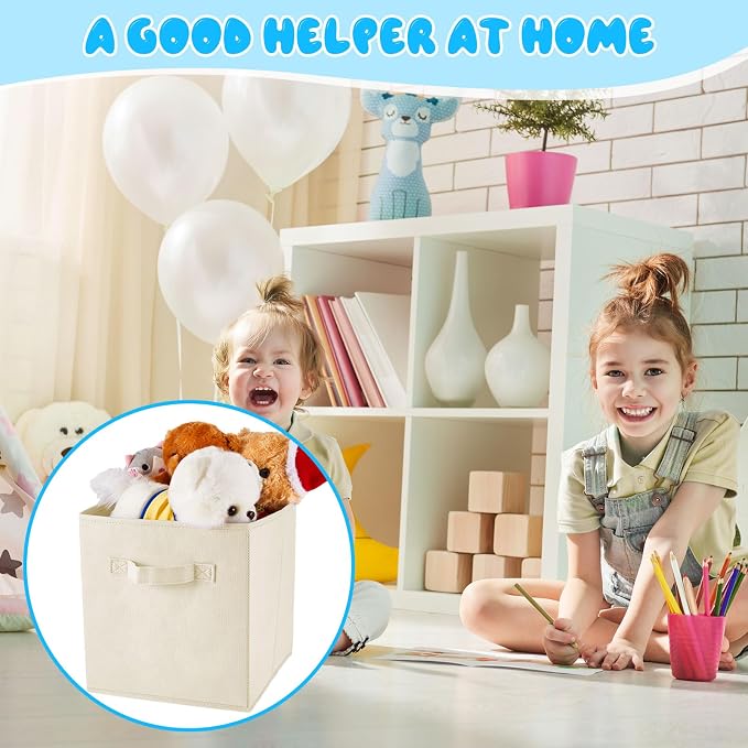 Yinder 12 Pcs Cube Storage Bin Grey 10.5''x10.5''x11'' Black Beige Storage Bins for Playroom Decor Colorful Bins for Kids Foldable Baskets for Nursery Organizer Boxes Fabric Boxes