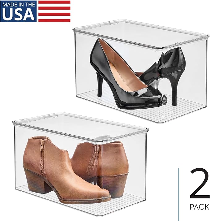 iDesign Stackable Clear Plastic Shoe Boxes with Lids, 2-Pack | Storage Shoe Container, For Closet
