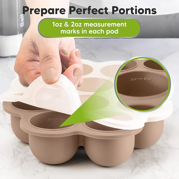 KeaBabies Silicone Food Freezer Trays with Lid, 2oz x 10 Pods (Chai Latte) | Baby Food Storage Containers, Easy Puree Meal Prep, Breast Milk Silicone Freezer Molds, Dishwasher, Microwave Safe, BPA-Free