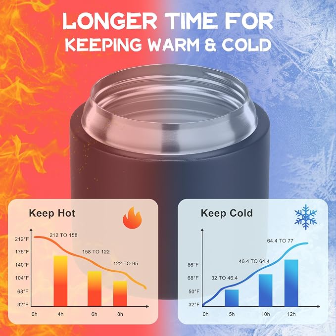 14 oz Soup Thermo for Hot Food with 7 oz Snack Container, Leak-Proof Insulated Lunch Container Kids and Adults, Stainless Steel Double Wall Vacuum Wide-mouth Thermal with Spoon and Handle-Black