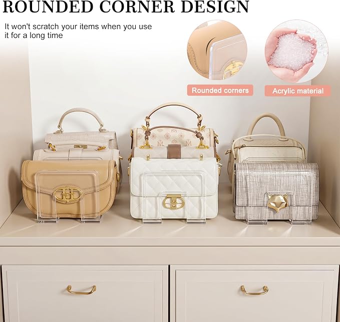 Clear Acrylic Purse Organizer for Closet, 9-Slot Handbag Organizer, No Assembly, for Shelf Divider Handbags, Clothes, Sweater