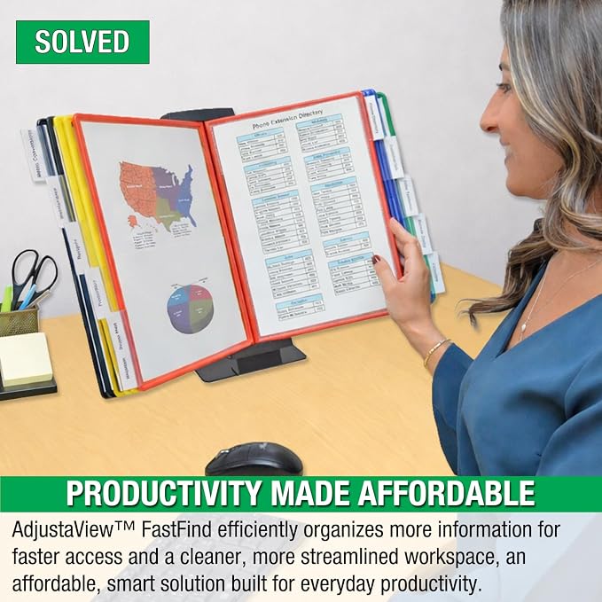 Ultimate Office AdjustaView FastFind 10-Pocket Desktop Reference Display Organizer with Assorted Colored EZ Load Pockets to Display 20 Sheets of Your Most Important Letter Sized Documents