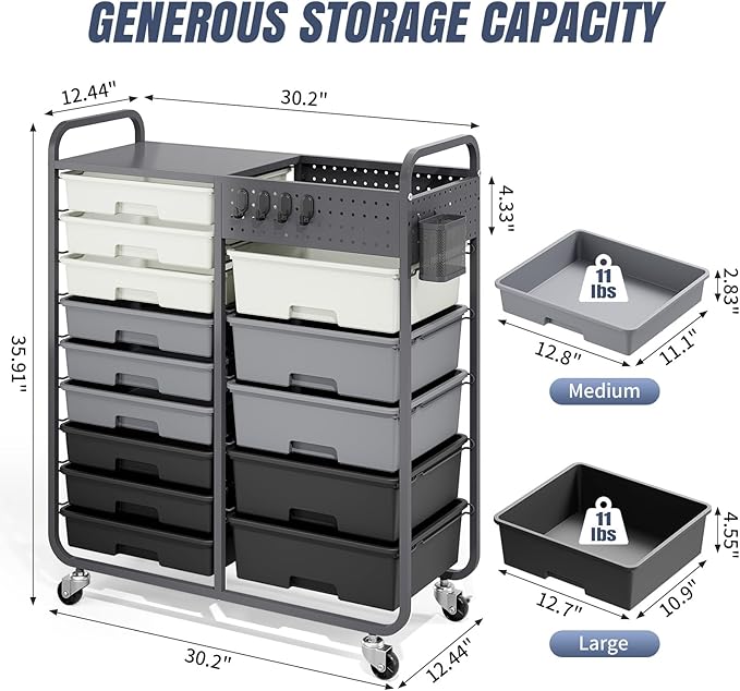 Rolling Storage Cart with Drawers, Storage Organizer Cart with Wheels and Wooden Tabletop,Utility Cart for Living Room, Classroom, Bedroom,Bathroom,Dorm,Office (Grey)