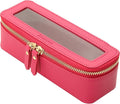 Aveniee Clear Makeup Brush Bag, Slim Brush Holder Cosmetic Case, Small Travel Toiletry Bag for Women, Thin Make up Bags with Dual Zipper, Cute Travel Essentials Srorage Bag,Hotpink