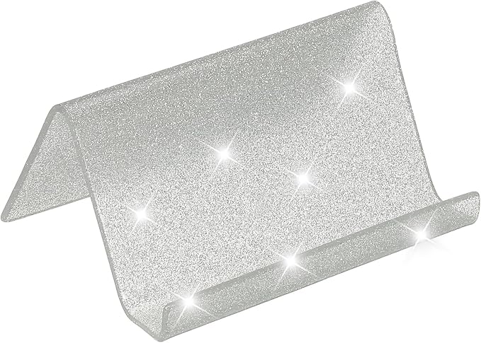PATIKIL Business Card Holder for Desk, Acrylic Business Card Holders Shine Card Stand Organizer Cards Display for Office Exhibition, Silver Tone