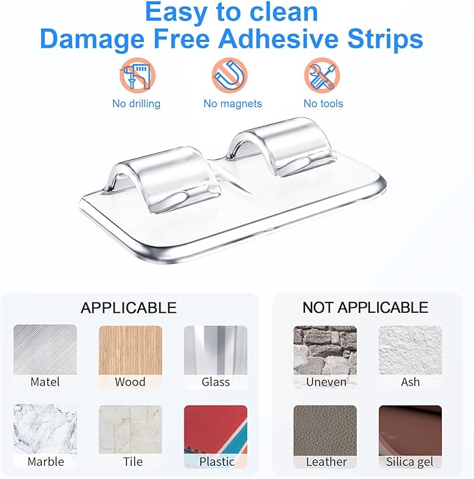 Hetyue Hooks for Outdoor String Lights Clips: 26Pcs Heavy Duty Light Hook | Outside Clear Cord Holders with Waterproof Adhesive Strips - Sticky Clip for Hanging Christmas Lighting Outdoors