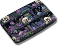Maicican Credit Card Holder, Mini RFID Blocking Aluminum Wallet | Slim Metal Hard Case Travel Wallet ID Case for Women and Men, 4.3 x 2.9 Inches, Purple Flowers and Skulls