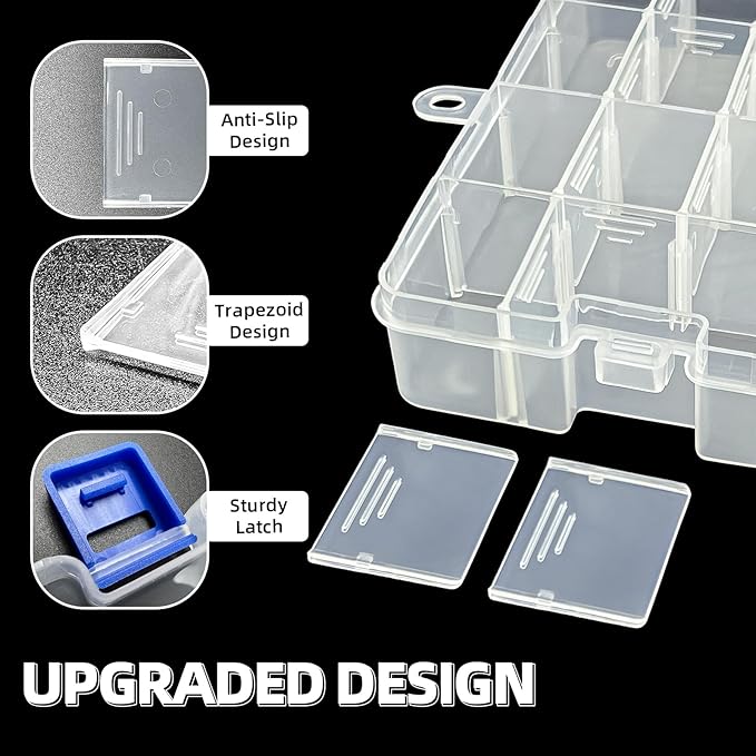 DUOFIRE Plastic Organizer Container Storage Box Adjustable Divider Removable Grid Compartment for Jewelry Beads Earring Container Tool Fishing Hook Small Accessories(34 Grids, White X 2 Pack)