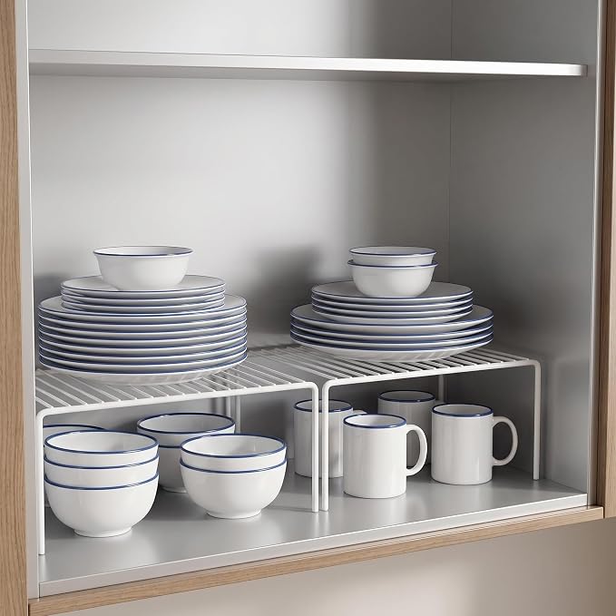 iPEGTOP Set of 4 Kitchen Cabinet Shelf Organizer, Medium (13 x 9.4 Inch) Bathroom Cabinet Organization Wire Shelf Rack, Rustproof Storage Space Saver Shelves for Countertops Pantries Utensils -White