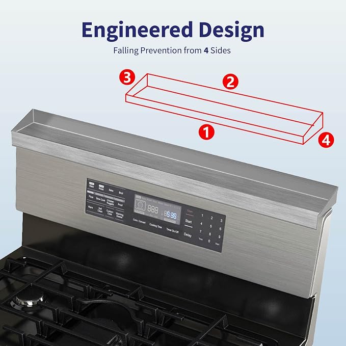 IIIOIIIA Stove Top Magnetic Shelf for Kitchen Organization, 30" Magnetic Spice Rack Over the Stove, 4" Deep Spice Organizer With Border All Around, Brushed Stainless, Silver