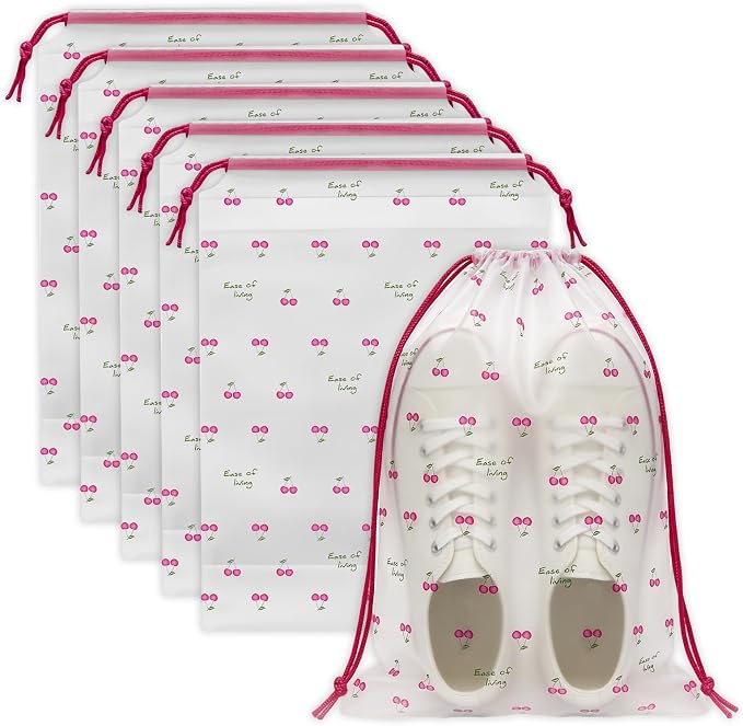 Shoe Bags for Travel, 13.8" x 11.8" Travel Shoe Bags for Packing, Large Waterproof Portable Travel Shoe Storage Bags Travel Essentials Women for and Men (5, Cherry)
