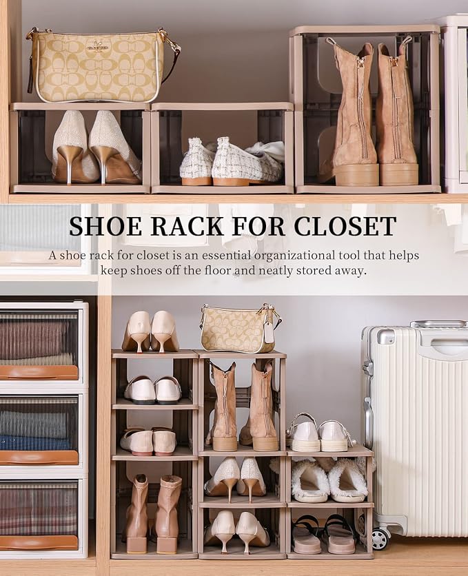 HAIXIN Narrow Shoe Rack - 5-Tier Stackable Shoe Storage Stand | Fits Small Space, Entryway, Hallway, Closet, No-Tool Assembly, Remove Shelf for Boots, Stackable Expandable, Small Shoe Size