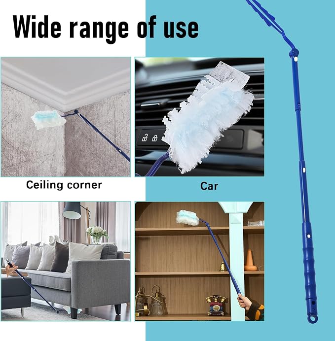 Colingmill 8 Pcs 3 ft Replacement Handles Compatible with Duster Refills, Long Extended Handle Only, Adjustable Length for Ceiling Fans, Blinds, Shelves, Windows, Foldable & Extendable (Blue)