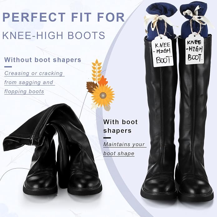 Maiteenly 2 Pairs Boot Shaper Stands with 8 Labels Cotton Tall Boot Inserts for Closet Organization