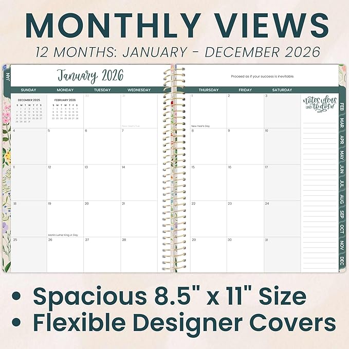 bloom daily planners 2026 Planner (January to December) - 8.5” x 11” Weekly & Monthly Dated Agenda Organizer Book with Stickers & Tabs - Flexible Soft Cover - Garden Party, Beige