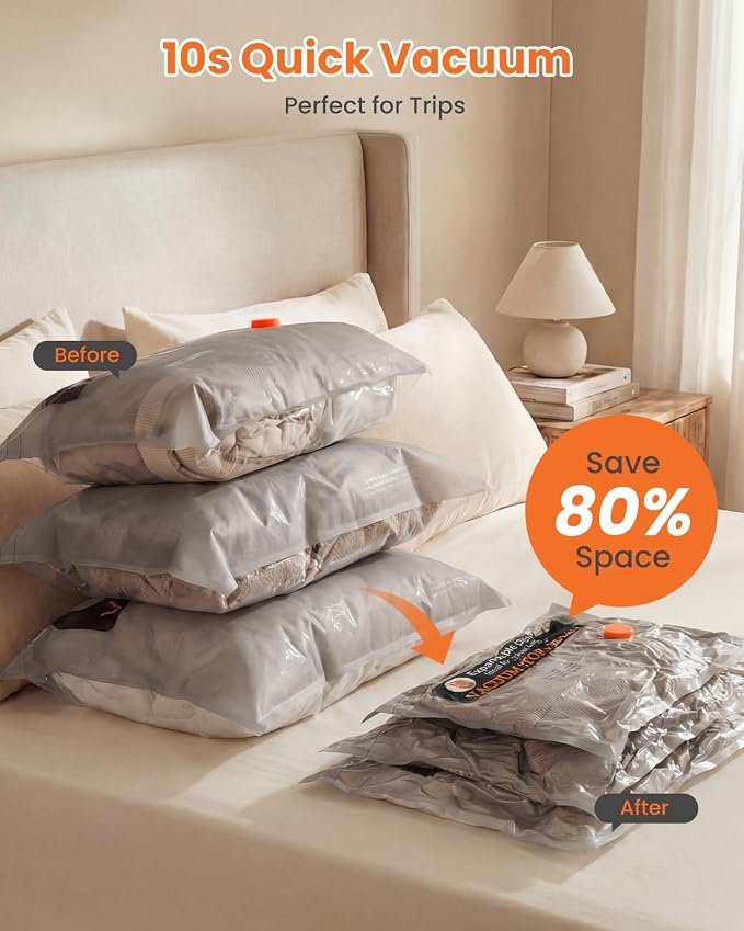 20 Pack Vacuum Storage Bags for Travel with Rechargeable Cordless Pump, Vacuum Seal Bags for Clothing Travel, Travel Essentials Space Saver Bags for Luggage