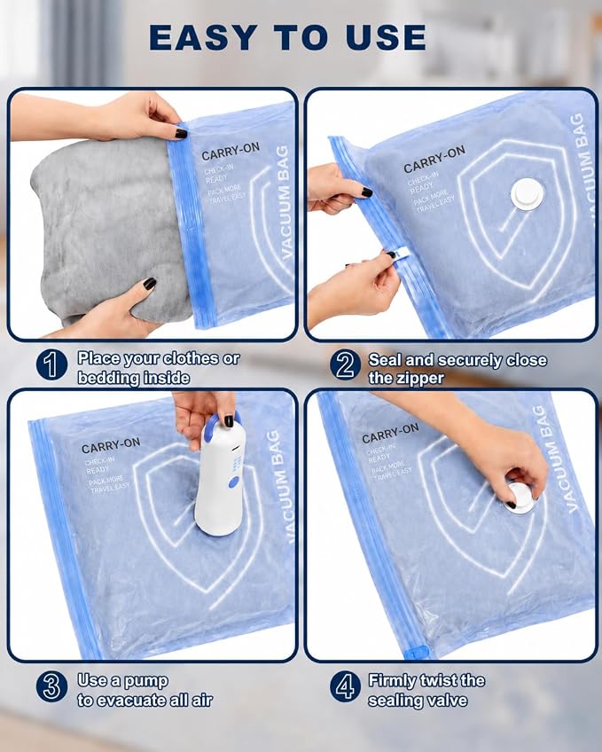 Vacuum Bags for Travel with Electric Pump,16 Pack Space Saver Clothes | 3 Sizes Portable Compression Seal for Travel, Moving & Seasonal Storage, Carry-On Bags for Luggage, Reusable, Leak-Proof