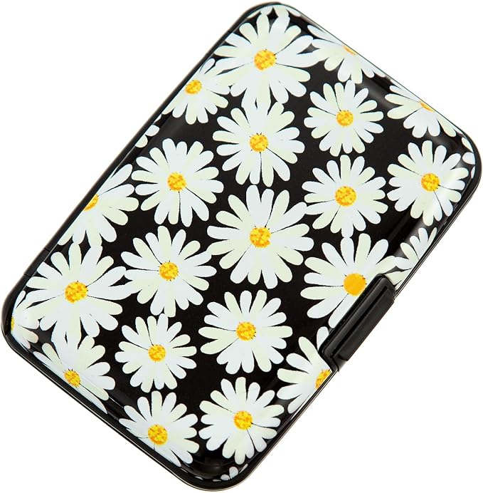 Credit Card Holder, Metal Card Wallet RFID Blocking Mini Slim Aluminum Business Hard Card Case for Women Men (Daisy)