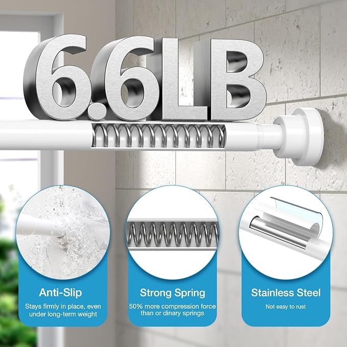 2Pack Tension Curtain Rod 31 to 75 Inch Spring Tension Rods for Windows Adjustable Curtain Rod No Drilling Expandable Pressure Curtain Rod Shower Rods for Closets,Bathroom,Kitchen,Doorway