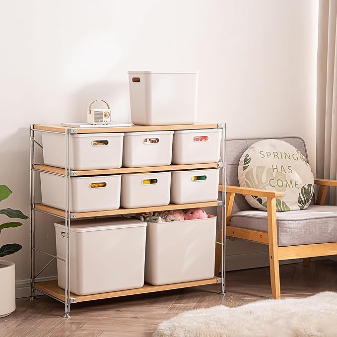 Plastic Storage Bins with Lid, White Stackable Storage Basket Organizer Box, Sturdy Containers Organizing Lidded Bins for Shelves, Cabinet, Desk, Pantry, Bedroom, Book, Toys (gray, 6XL+4M)