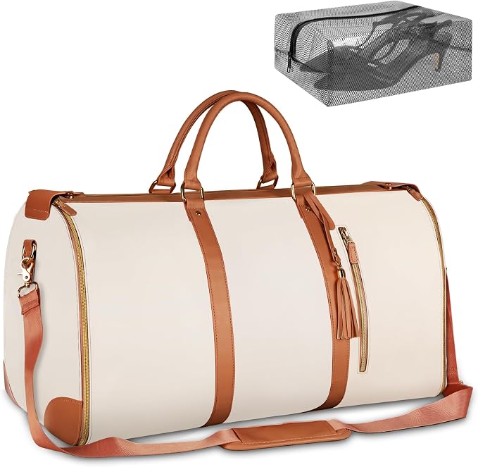 Ytonet Garment Bags for Travel, Convertible Carry on Garment Bag Large Duffle Bags for Women, 2 in 1 Hanging Suitcase Suit Water Resistant Duffel Travel Bags with Shoe Pouch, Beige