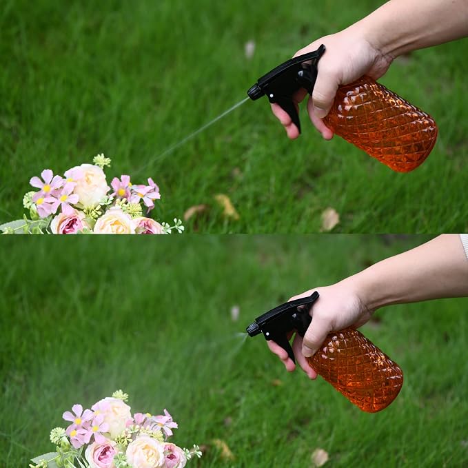 Glass Handheld Spray Bottle - 12oz Refillable Bottle ，Adjustable Nozzle Watering Can for Garden Plants Cleaning Solutions (Orange)