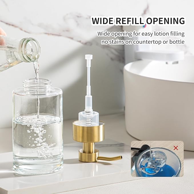Enra Foam Soap Dispenser,12oz Thick Glass Bathroom Soap Dispenser with Stainless Steel Gold Pump for Bathroom Kitchen(Clear/Gold Poam Type)