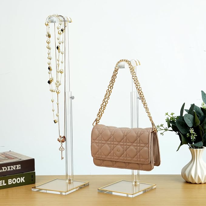 4 Pack Clear Acrylic Purse Display Stands, 14" - 24" Adjustable Height Handbag Holder, Bags Rack Stand, Tabletop Hanging Organizer for Counter Retail Store Boutique Closet Photography