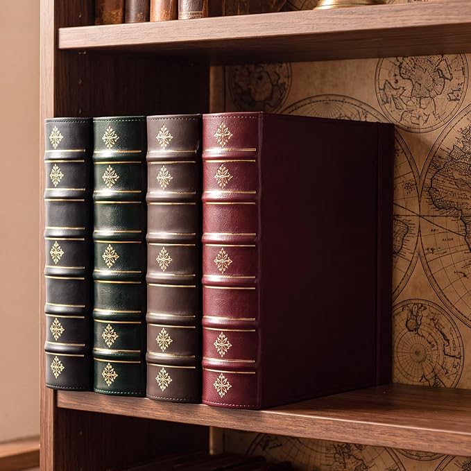 Ospelelf Vintage 3 Ring Binder 2 Inch, Leather D Ring Binder with Pockets and 5 Tab Dividers, Hardback Book Style Document Organizer Fits Letter Size for Home and Office Brown