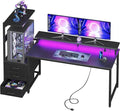 AODK Gaming Desk w/PC Showcase Stand, 59" Reversible, RGB LED, Black | Elevated stand fits Lian Li O11, Hyte Y60. Triple drawers hide cables, controllers, clutter.Your build deserves to be seen.