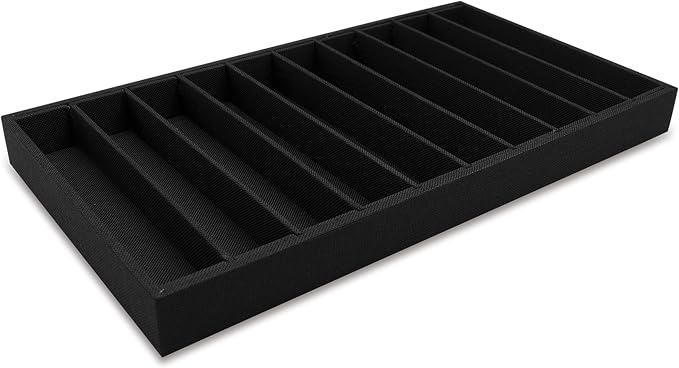 The Display Guys - Stackable Jewelry Tray and Organizer - for Drawers, Dressers, Store Display (10 Compartments, Black Burlap)