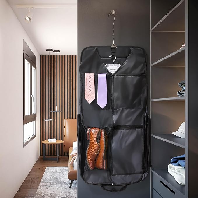 ZEGUR Premium Suit Garment Bag Carry On - Hangs 4 Suits - Travel & Business with Shoulder Strap and Laptop Compartment