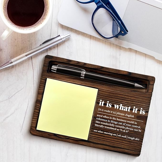 Funny Office Sticky Note Holder Gifts for Coworkers Work Bestie Boss Colleagues It is What It is Definition Self-Stick Note Pad Holders Home Office Decor