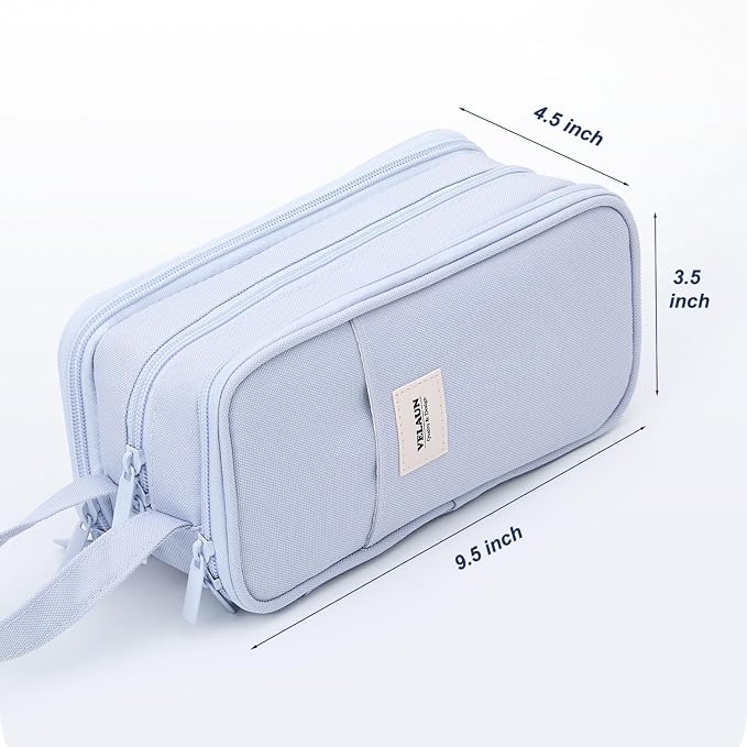 Pencil Case Pouch, Large Capacity Pencil Box Bag, Aesthetic Pen Organizer for School Supplies, Cute Preppy Stuff for Girls Boys Kids, Back to College Stationery, Light Blue