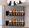 Beeveer 2 Pack Black Cat Magnetic Spice Rack for Refrigerator Metal Magnet Basket Shelf for Fridge Seasoning Storage Organizers Home Decor Kitchen Accessories (Black)