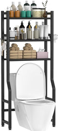 Livilord 3 Tier Over The Toilet Storage Rack with Toilet Paper Holder, Metal Freestanding Bathroom Shelves with 4 Hooks, Over Toilet Storage Shelf for Bathroom Storage, Black
