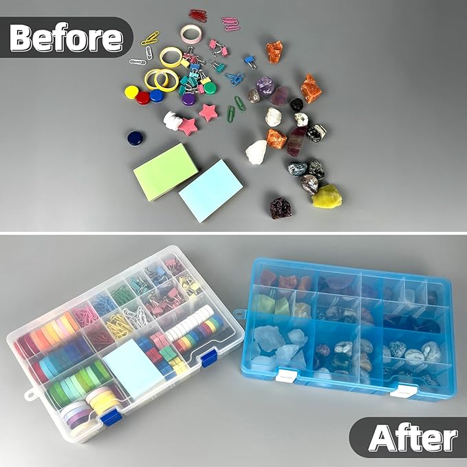 DUOFIRE Plastic Organizer Container Storage Box Adjustable Divider Removable Grid Compartment for Jewelry Beads Earring Container Tool Fishing Hook Small Accessories(34 Grids, White X 2 Pack)