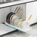 Pull Out Pot Lid Organizer, Cabinet Pan Rack, 8 Dividers | 2-pack black carbon steel rack, 16 adjustable dividers, quiet slide rails, adhesive or screw mount for lids, pans, bakeware