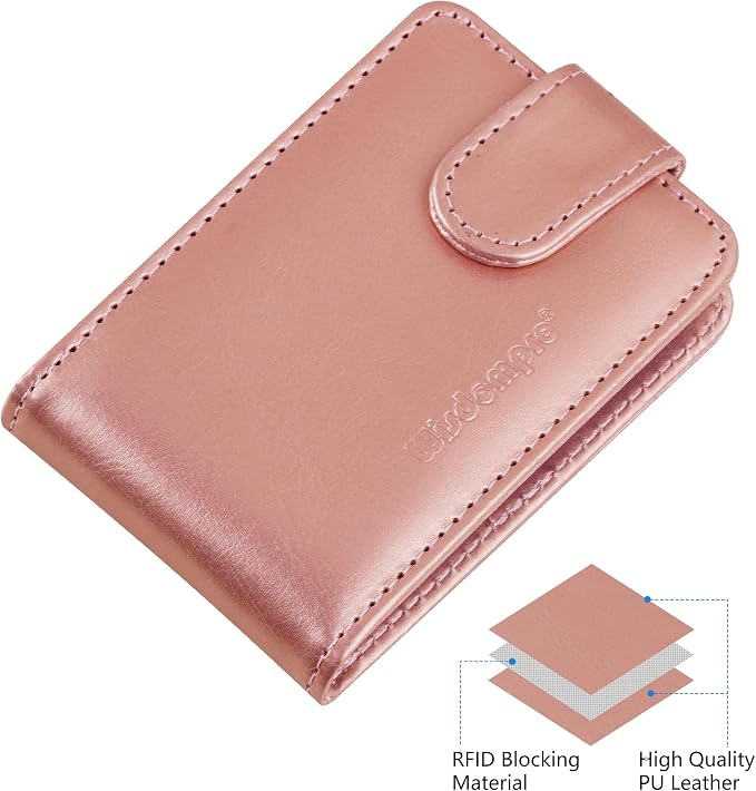 Wisdompro Slim PU Leather Credit Card Holder, Horizontal Rose Gold | RFID Blocking Wallet Debit Card Protector, Organizer Case, Card Case, 20 Card & 7 Memory Card Slots, with Magnetic Closure