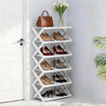 6 Tier Bamboo Shoe Rack White,Portable Folding Shoe Storage Rack,Without Installation Small Shoe Rack Perfect for Corridors, Drom, Bedrooms and Small Spaces