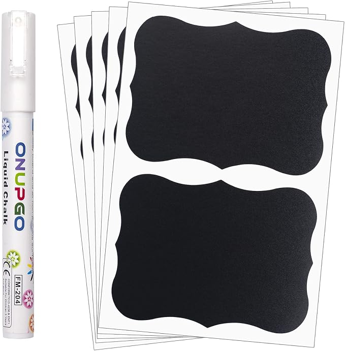 ONUPGO Chalkboard Labels (48 Pack), 4" x 3" Reusable Blackboard Stickers, Waterproof Chalkboard Sticker for Jars, Parties Decoration, Craft Rooms, Weddings, Storage, Organize Your Home & Kitchen