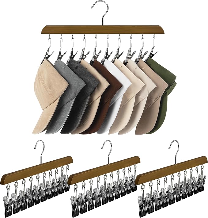 StorageWorks Hat Organizer 2 Pack, Walnut Cap Hanger Rack with 10 Clips