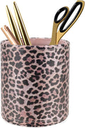 Pen Holder for Women Girls Desk Decor Pencil Cup for Decoration Durable Leather Desk Organizer Makeup Brush Holder, Classic Leopard