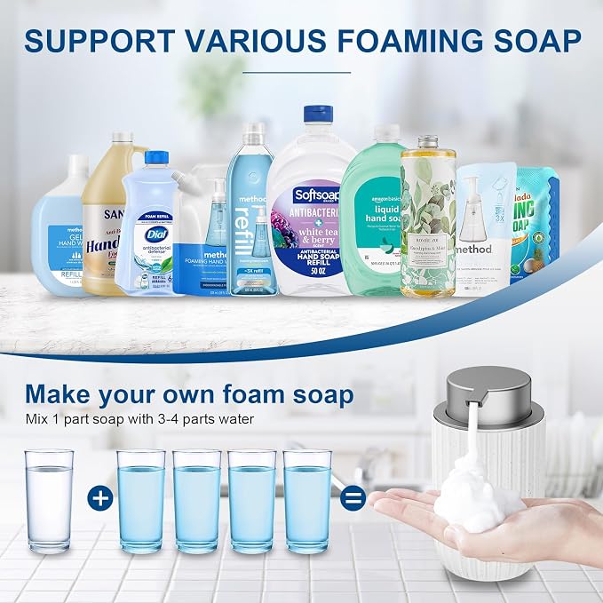 Ceramic Foaming Soap Dispenser, 12 oz Bathroom Foam Hand Soap Dispenser, Refillable Lotion Soap Dispenser with Removable Pump for Kitchen Hand Wash Dispenser, Modern Home Decor(2Pack-Speckled White)