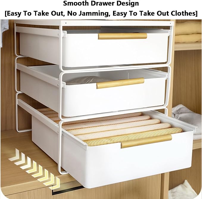 Closet Pull-Out Baskets,Stackable Storage Bins,Carbon Steel Drawer Basket,Smooth Pulling for Kitchen Pantry Cabinet and Closet(35.2x42.6x38cm)