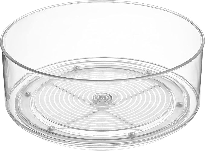 Home Intuition Round Plastic Clear Lazy Susan Turntable Food Storage Container for Kitchen (9" Round, 2 Pack)